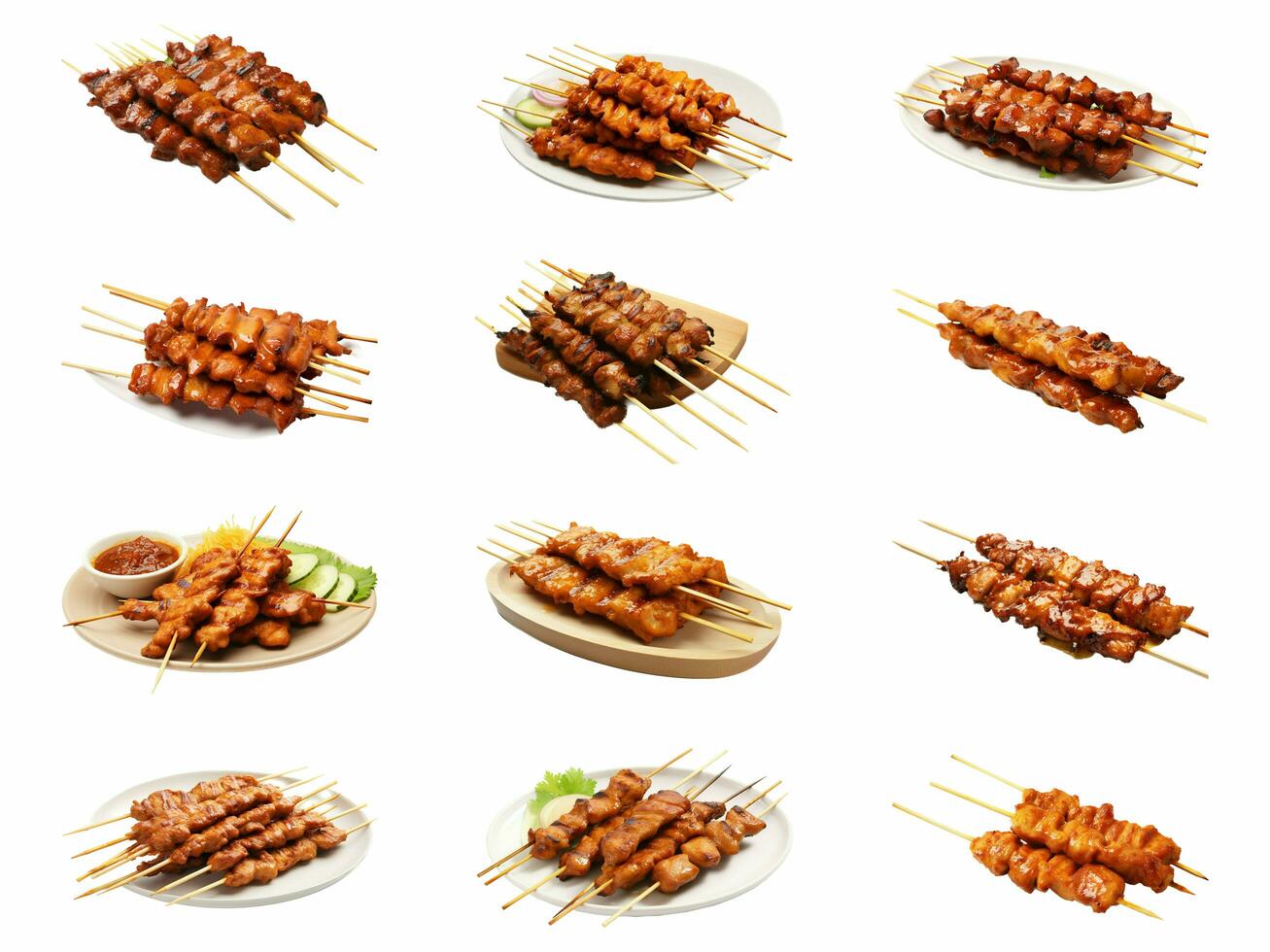 Satay collection isolated on white background with AI generated. photo