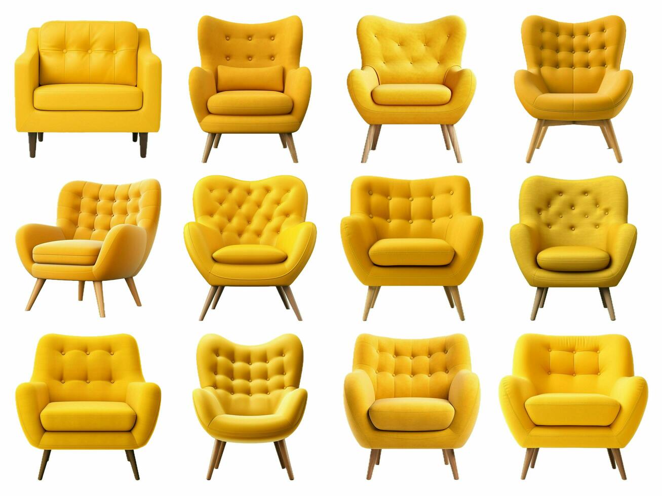 Modern yellow armchair collection isolated on white background with AI generated. photo