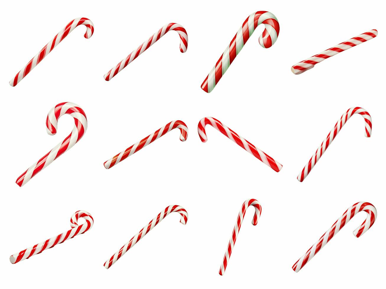Candy cane christmas collection isolated on white background with AI generated. photo