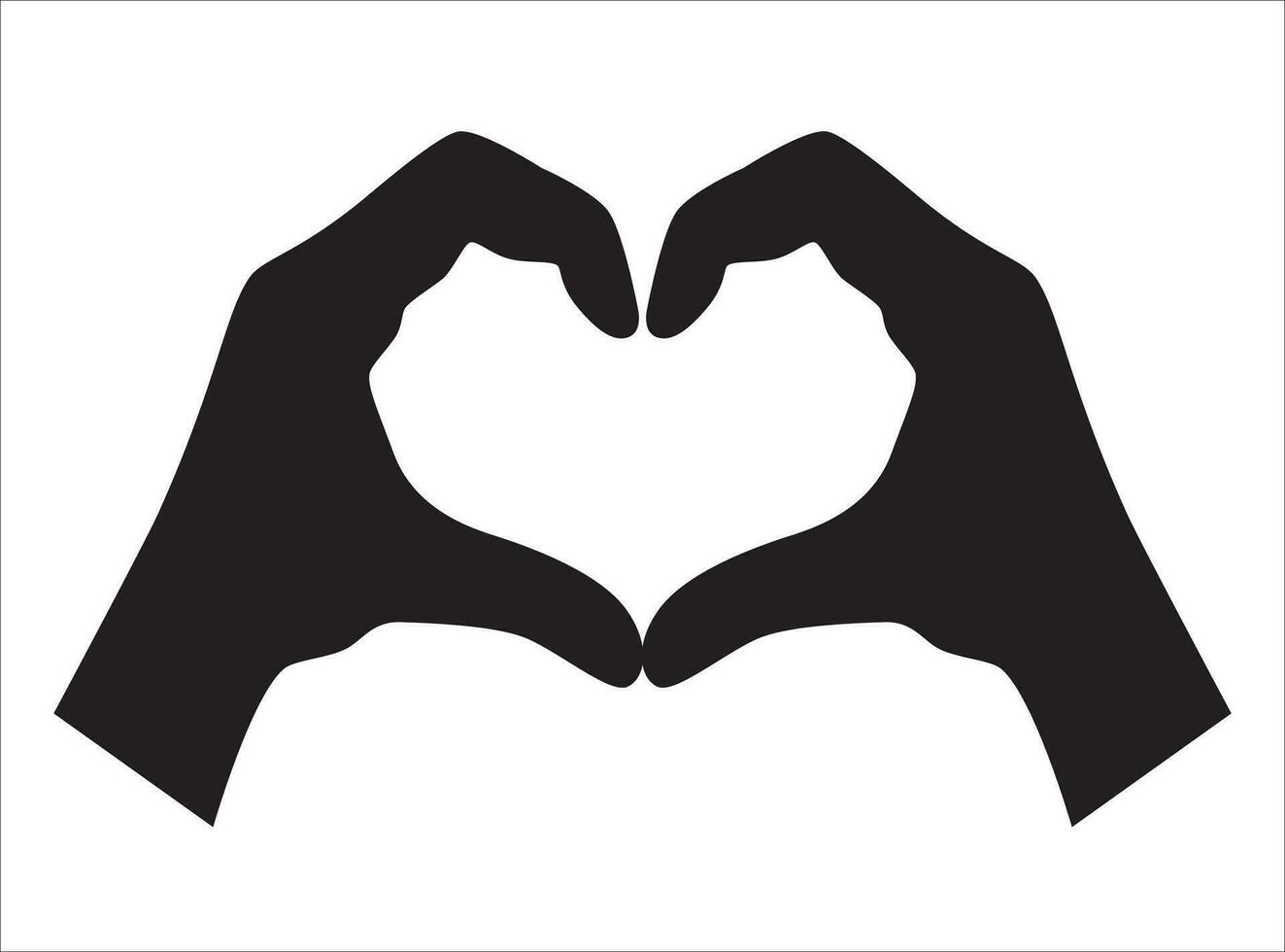 Silhouette of two hands forming a heart shape against a white background, symbolizing love and affection. vector