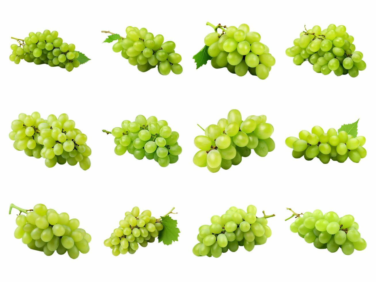 Green grape collection isolated on white background with AI generated. photo