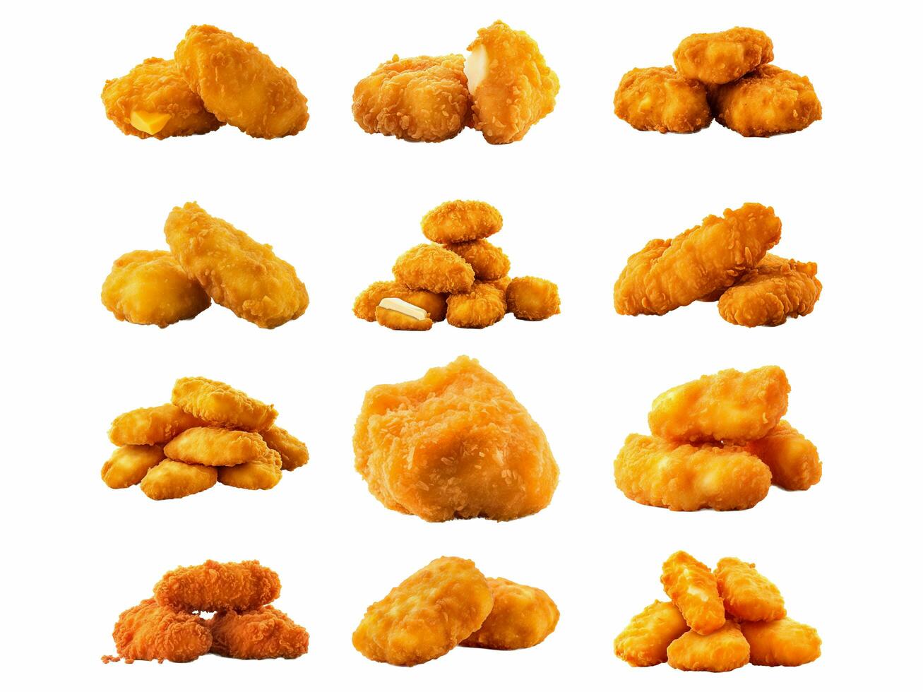 chicken nugget collection isolated on white background with AI generated. photo