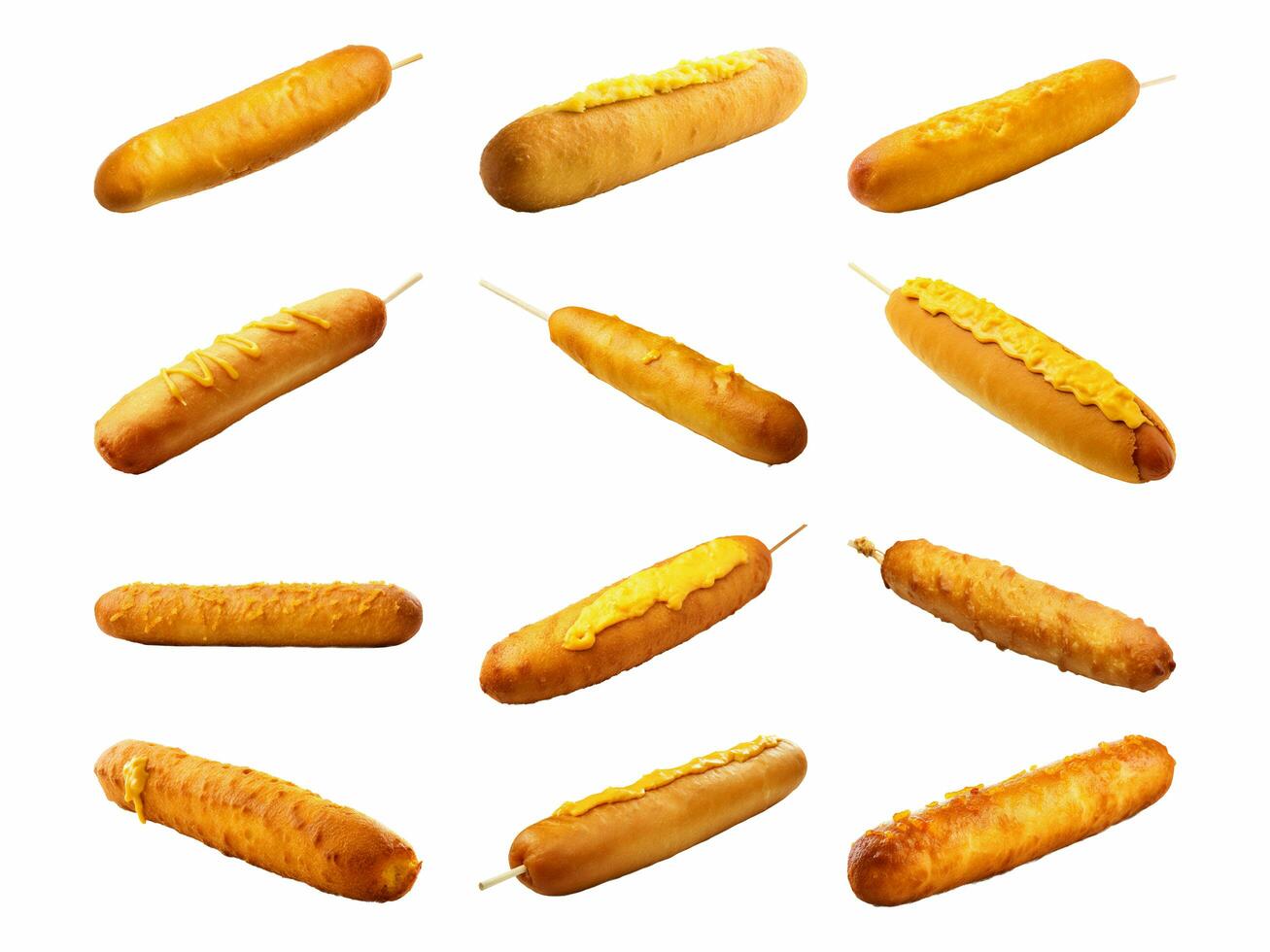 Corndog collection isolated on white background with AI generated. photo