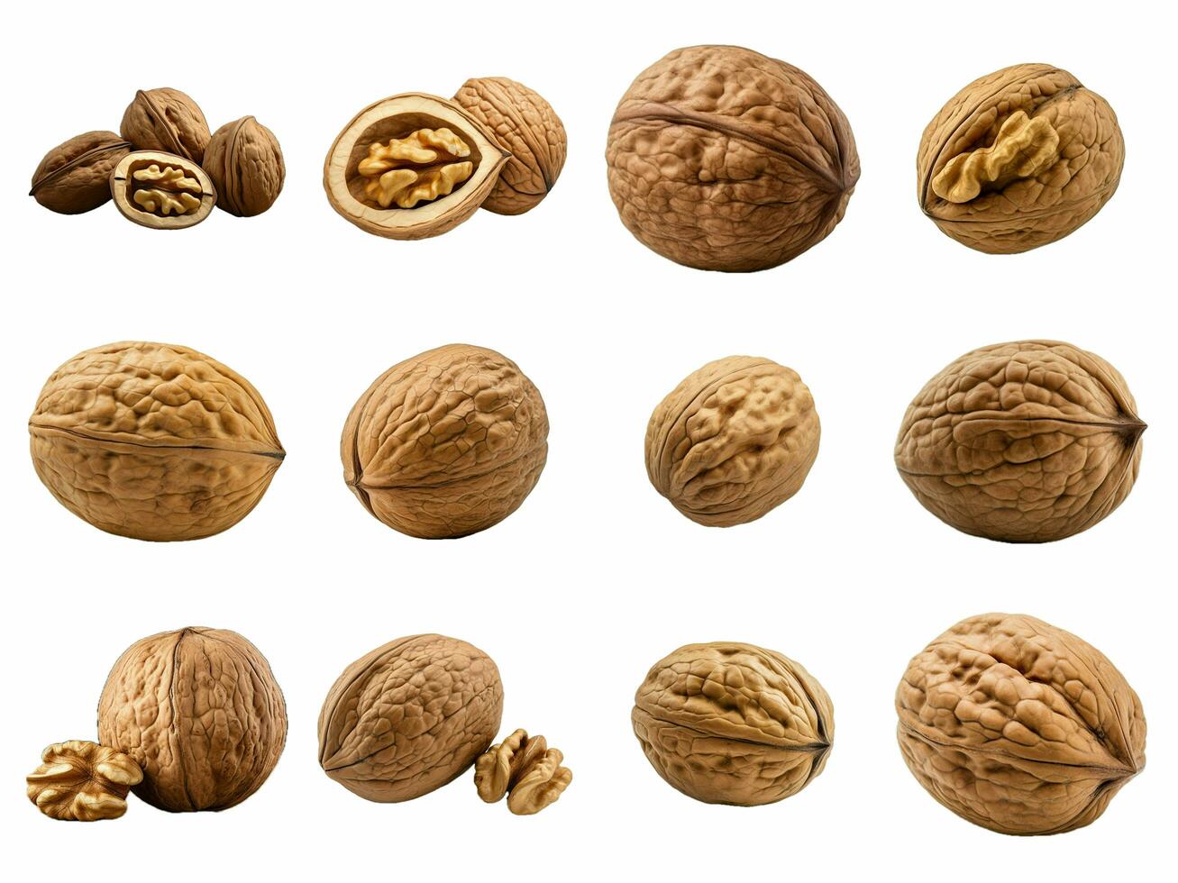 Walnut collection isolated on white background with AI generated. photo