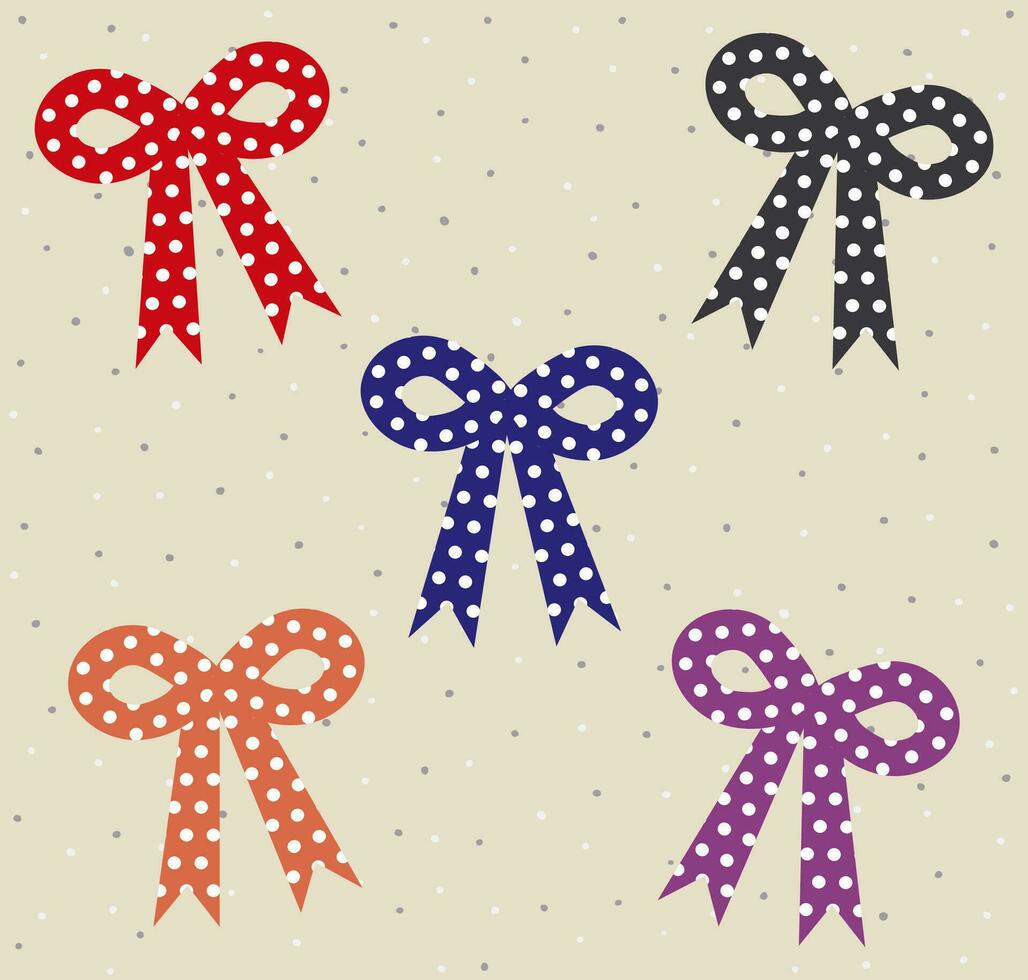 Ribbon Bow Tie Necktie With Polka Dots On Beige Background vector