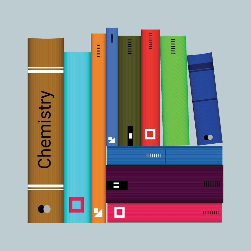 Magic of Books set of icons or design elements showing stacked books, open book for reading, row on a bookshelf and closed hardcover textbook with central text, vector cartoon illustration.