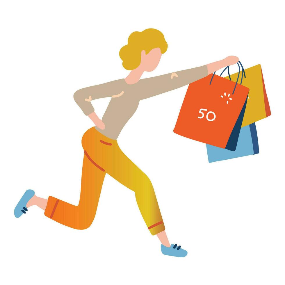 ilustración de muchachas que lleva compras pantalones corriendo a el Derecha lado de el dibujo vector