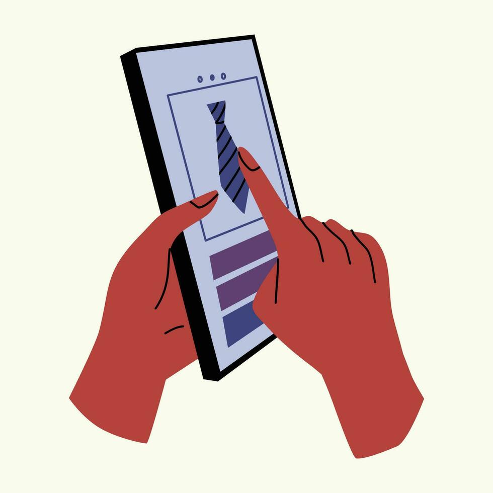 Hand holding smartphone with a  on the screen. shopping cart. online shopping concept. vector illustration.