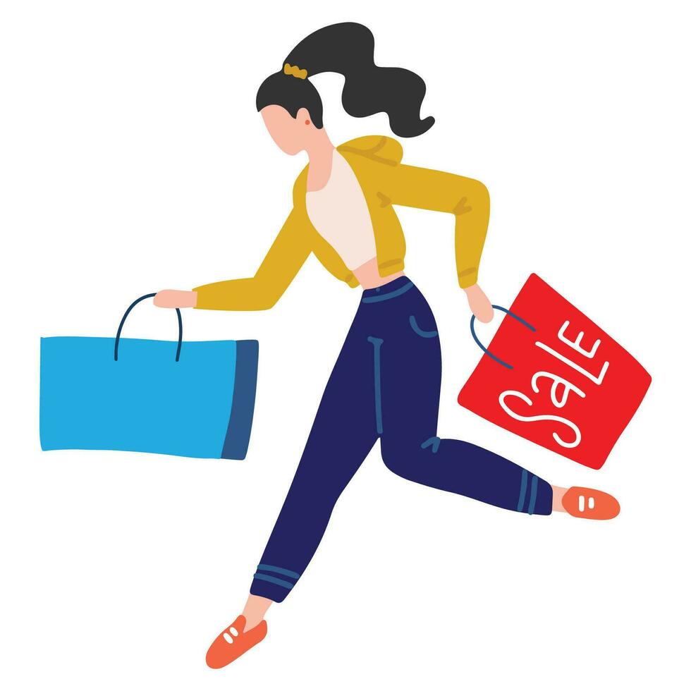 Illustration of Girls Carrying Shopping Bags Running to the Right Side of the Drawing vector