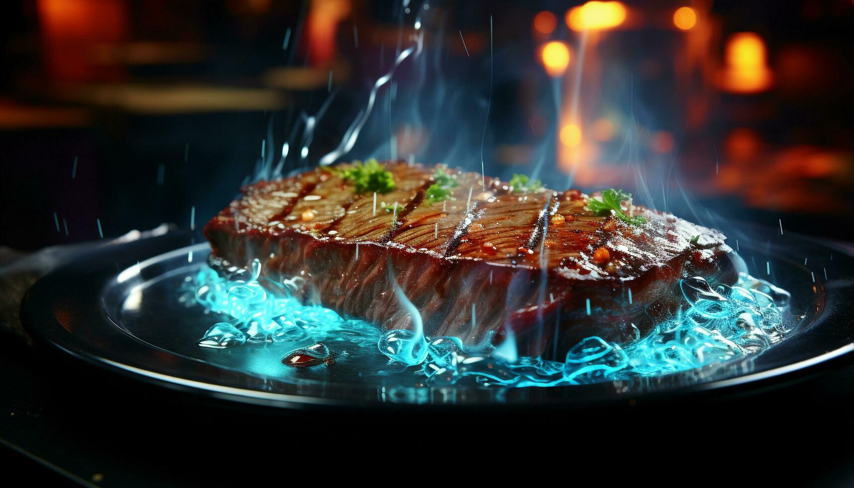 AI generated A romantic candlelit dinner under the summer sunset outdoors generated by AI photo