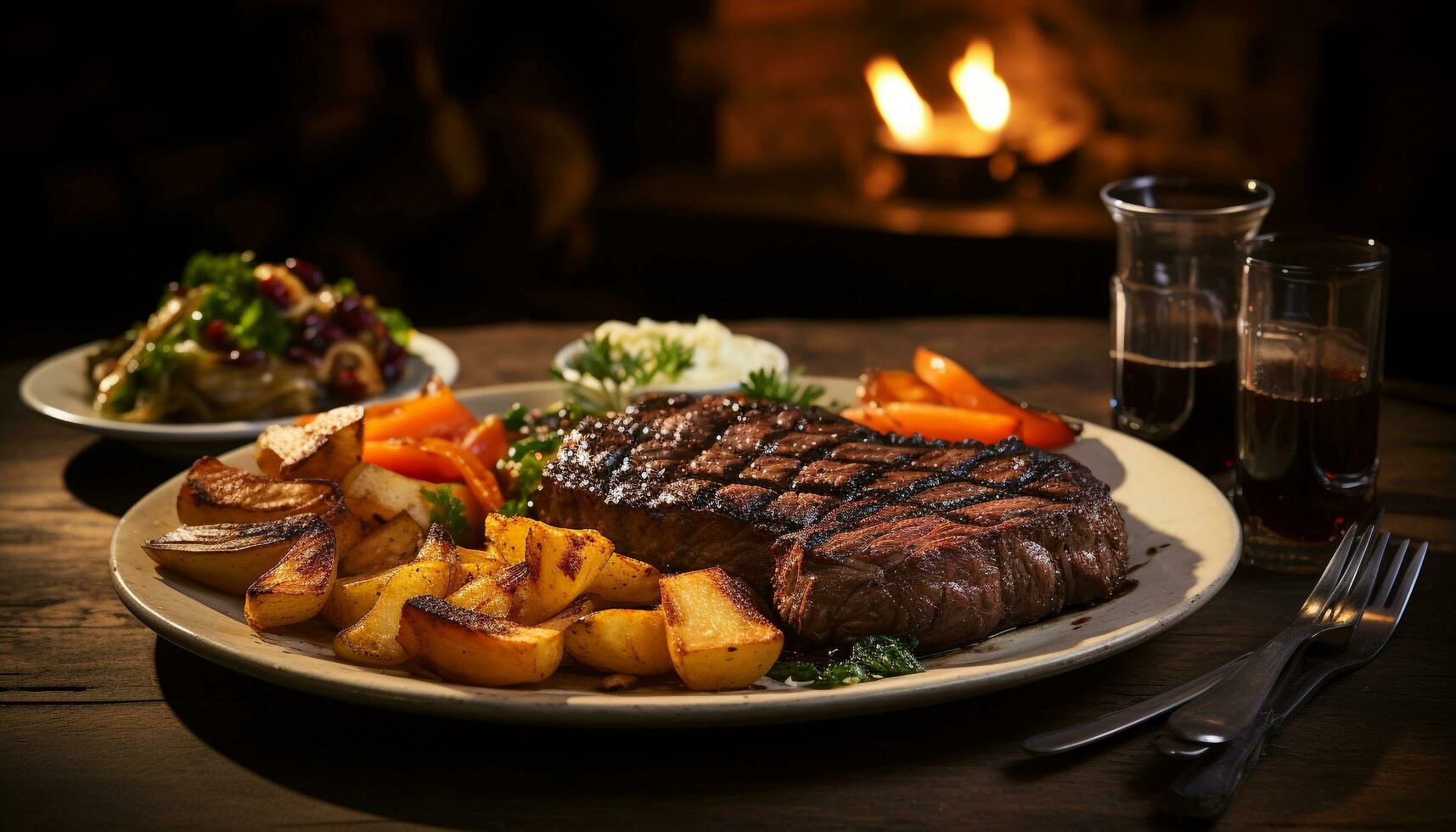 AI generated A romantic candlelit dinner under the summer sunset outdoors generated by AI photo