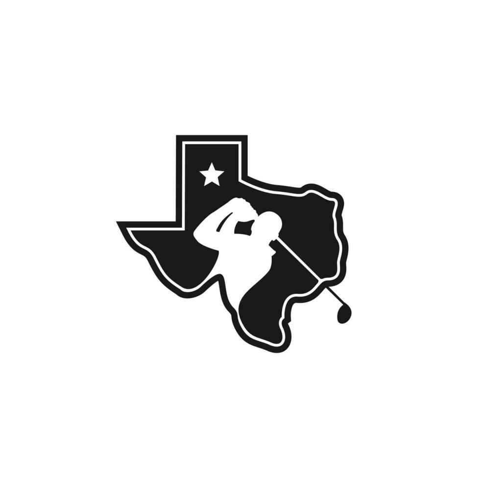 texas map with golf player logo template design vector