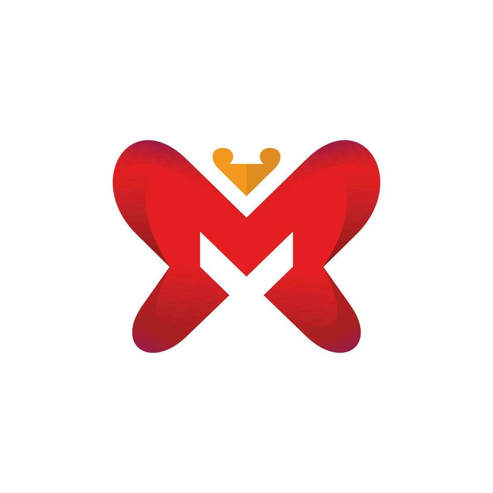 butterfly logo icon with letter M initial and queen crown vector