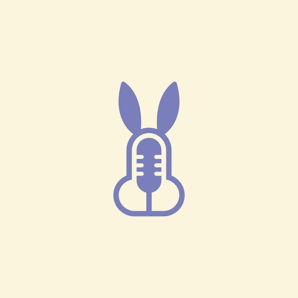 Conejo podcast logo con mic icono modelo vector