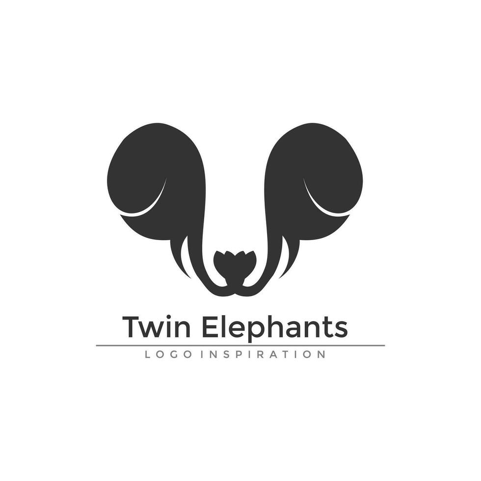 twin elephants logo icon template with lotus flower vector