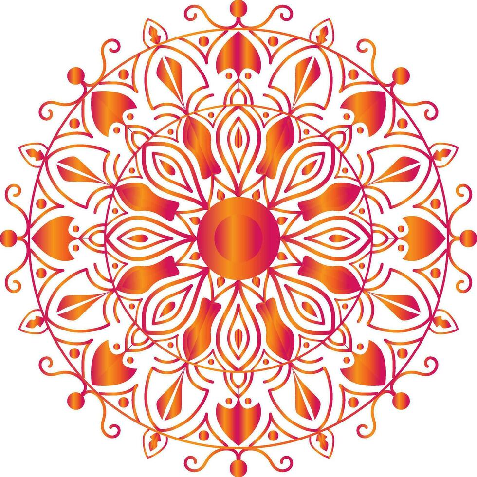 Circular mandala design of orange-red gradient color. vector
