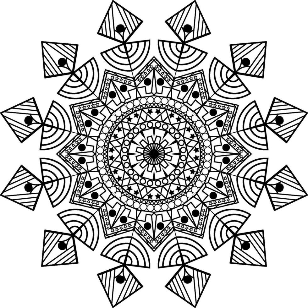 a black and white mandal design with a circular pattern vector