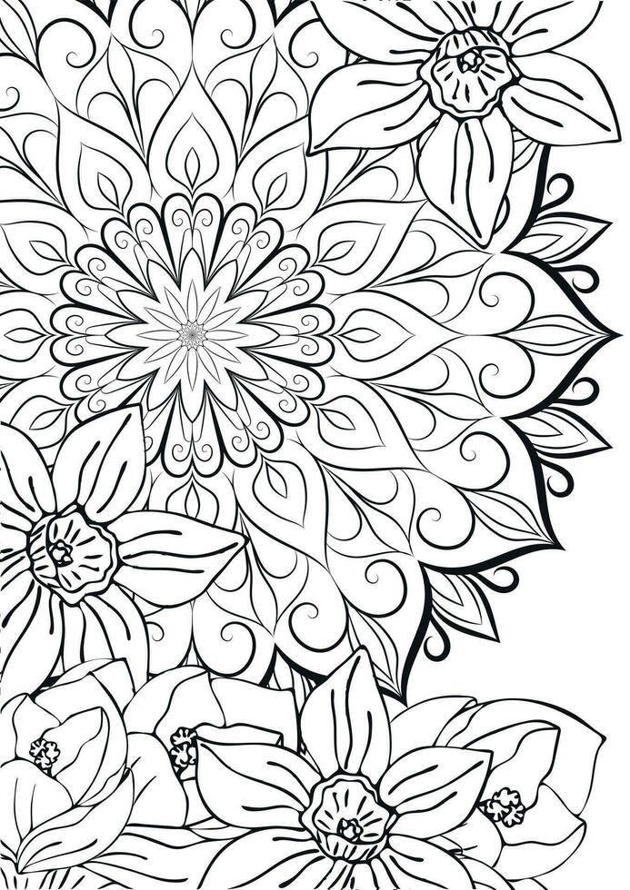 anti estrés colorante. mandala y flores aislado en blanco antecedentes. redondo cordón oriental ornamento en colores para impresión. vector