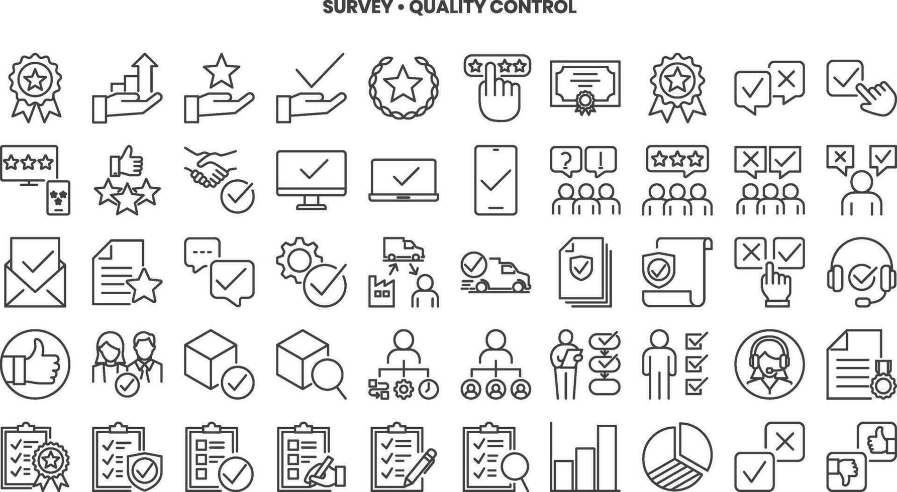 Survey and quality control with check, testing, inspect and certificate icon set. vector