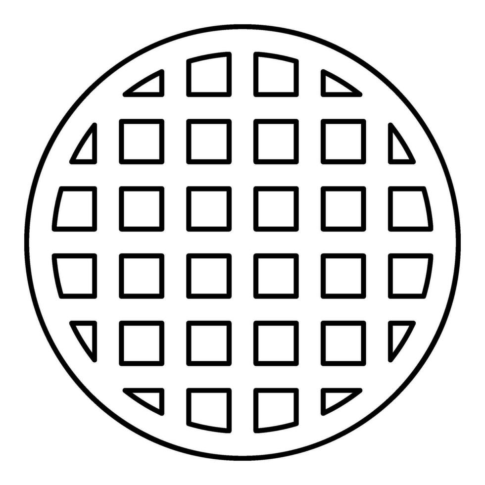 Grating grate lattice trellis net mesh BBQ grill grilling surface round shape contour outline line icon black color vector illustration image thin flat style