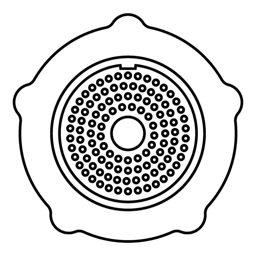 Grate for meat grinder plate mincer device for growing shallow of meat lattice with nut screw female screw pawl stop latch holder contour outline line icon black color vector illustration image thin