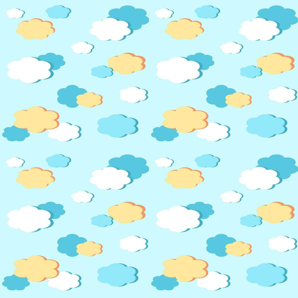 Seamless pattern with cloud vector illustration in yellow and blue background