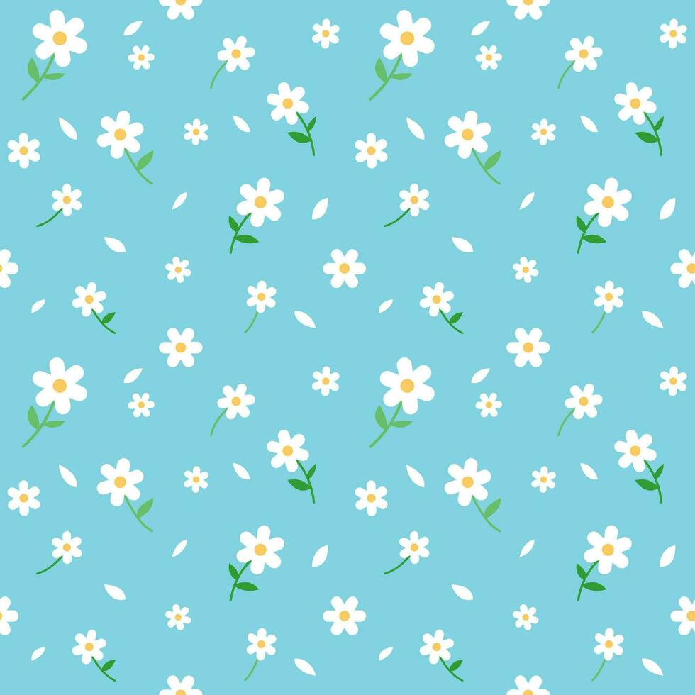Spring daisy flower seamless pattern on blue background for design, decoration, printing vector