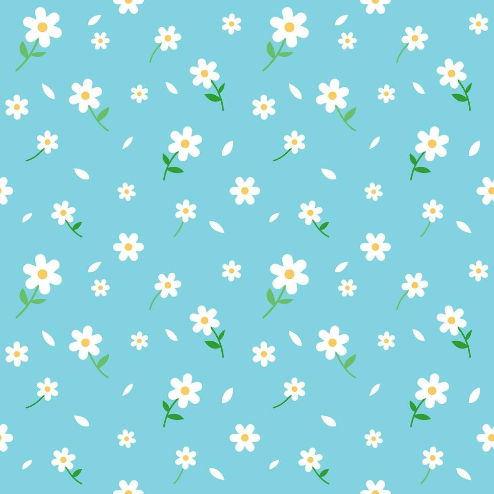 Spring daisy flower seamless pattern on blue background for design, decoration, printing vector