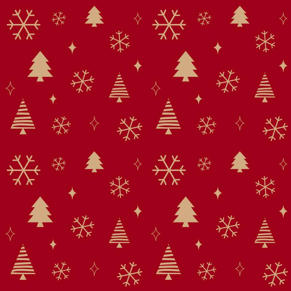 Christmas Seamless pattern of snowflakes and Christmas tree vector in red background