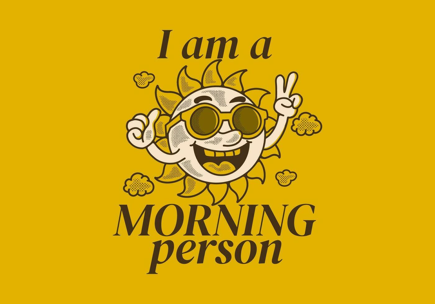 Morning person. Vintage character illustration of a sun wearing sunglasses vector