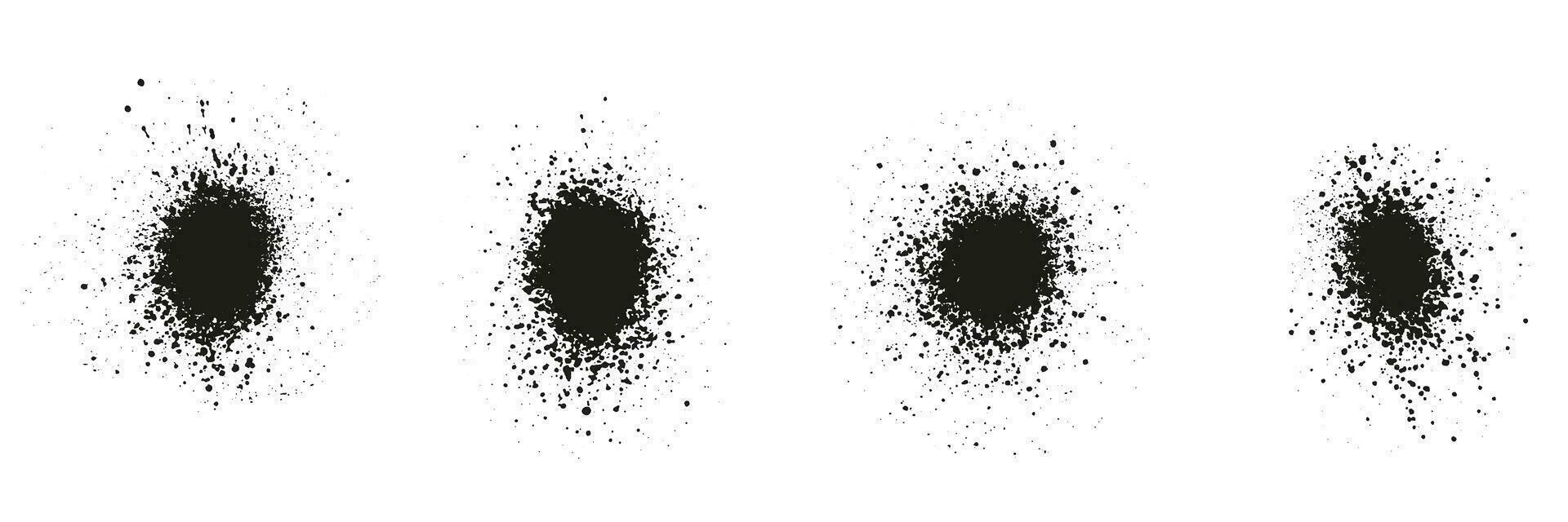 Spray, Spatter and Grunge Effect. Circle Dots, Grain Texture. Black Round Brush Splatter. Abstract Graphic Design Element. Distress Noise, Ink Splash. Isolated Vector Illustration.