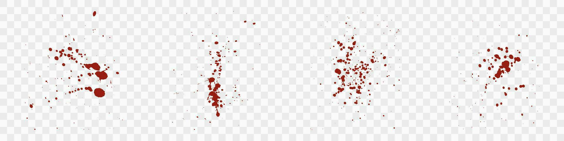 Drop Splat, Blood Spatter Collection. Red Bloodstain Splatter Set. Paint Stain Texture. Messy Splash on Transparent Background. Grunge Pattern. Abstract Design Element. Isolated Vector Illustration.