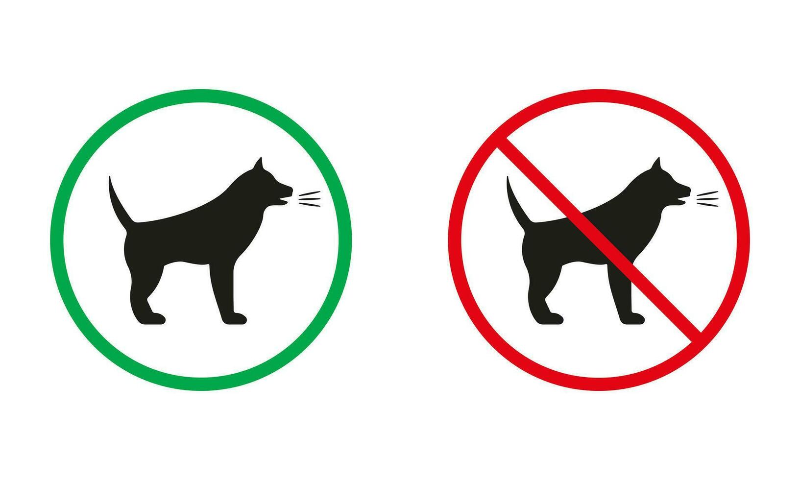 Dog Bark Warning Sign. Angry Pet Silhouette Icons Set. Puppy Noise Allowed, Entry With Aggressive Doggy Prohibited Symbol. Isolated Vector Illustration.
