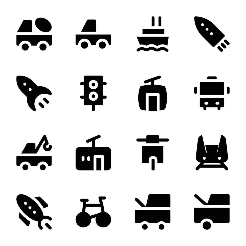 Set of Conveyances Bold Glyph Icons vector
