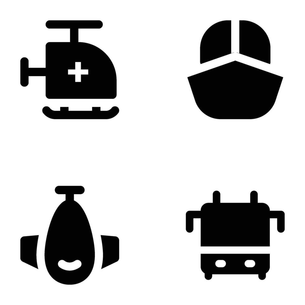 Set of Air and Local Transport Bold Glyph Icons vector
