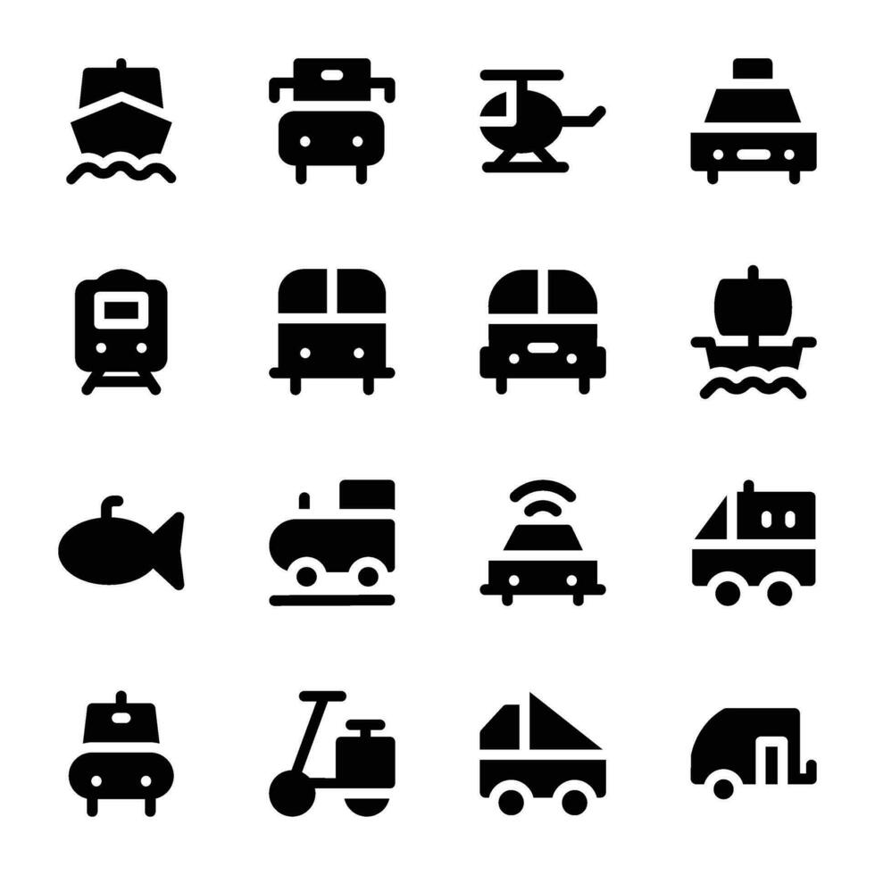 Set of Transportation Bold Glyph Icons vector