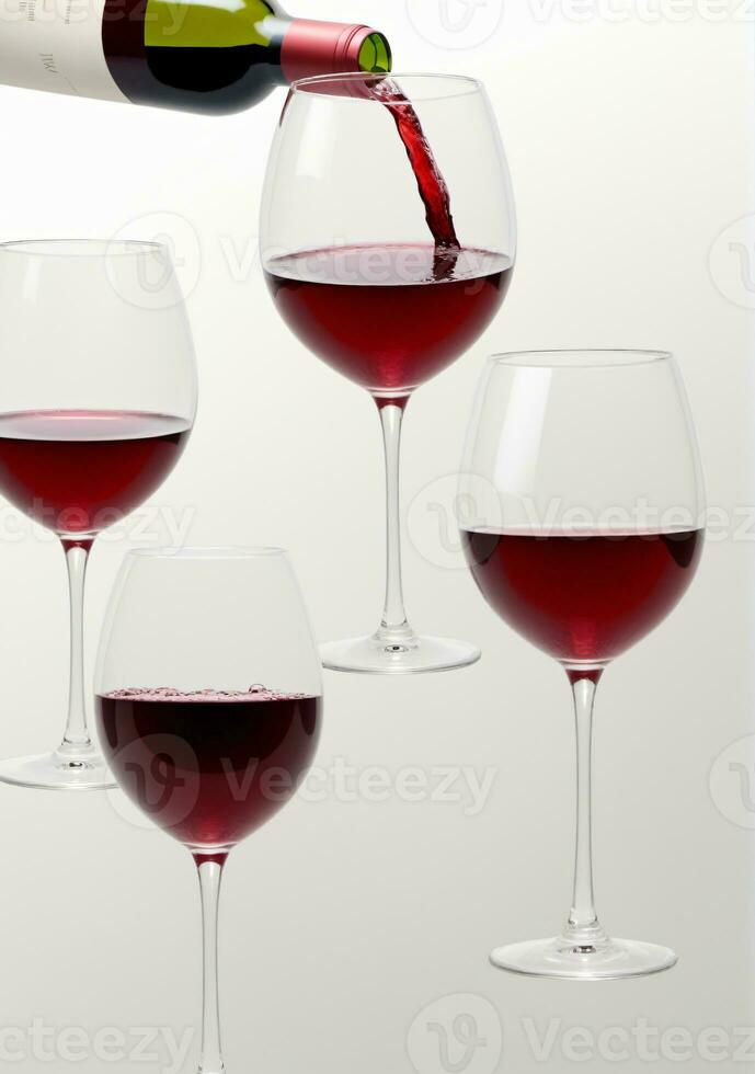 AI generated Wine Glasses With People Drinking Red Wine Isolated On A White Background. AI Generated photo