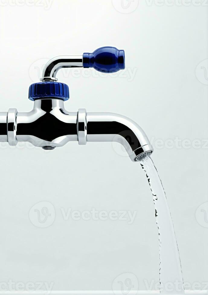 AI generated Water Pouring From A Tap Isolated On A White Background. AI Generated photo