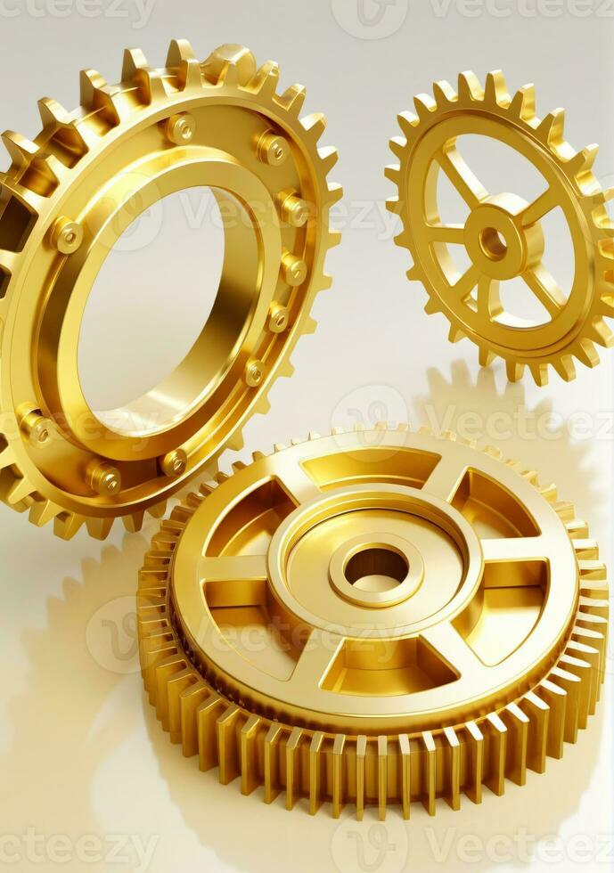 AI generated Metallic Gears In Gold Grease Isolated On A White Background. AI Generated photo