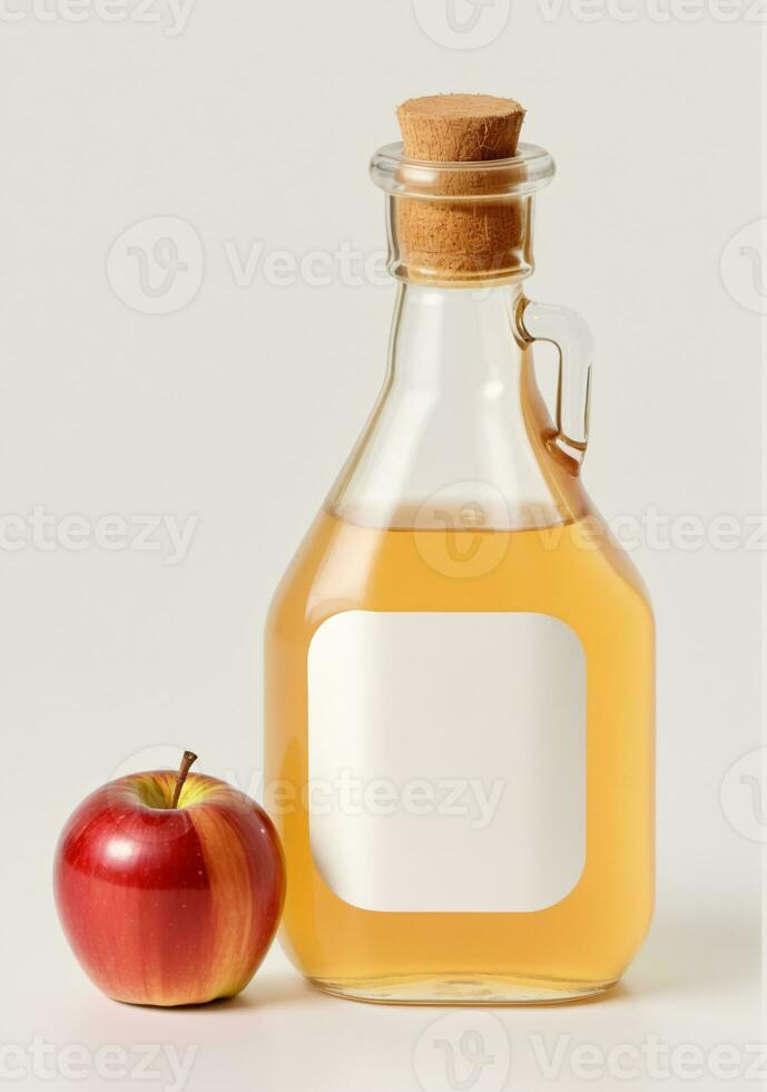 AI generated Apple Cider Vinegar With Apple And Bottle Isolated On A White Background. AI Generated photo
