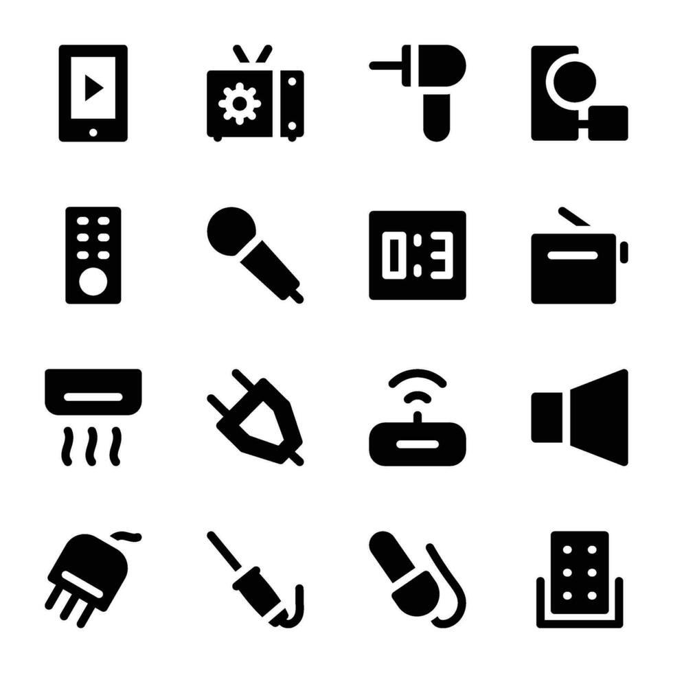 Collection of Devices and Home Appliances Bold Glyph Icons vector