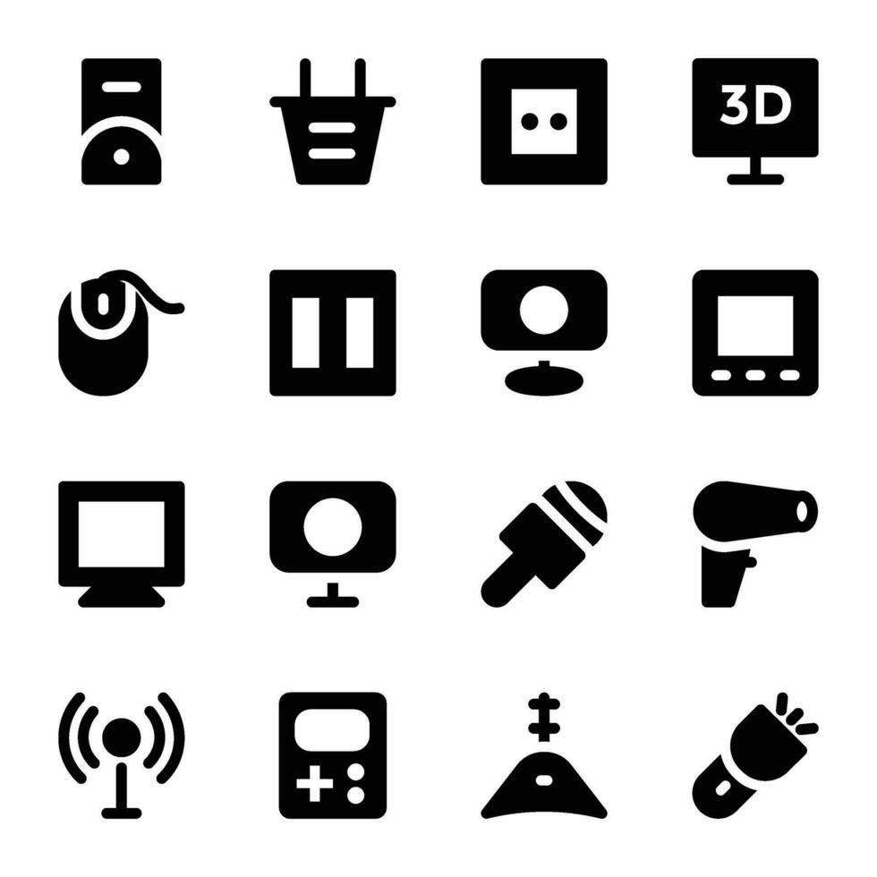 Collection of Technology Components Bold Glyph Icons vector