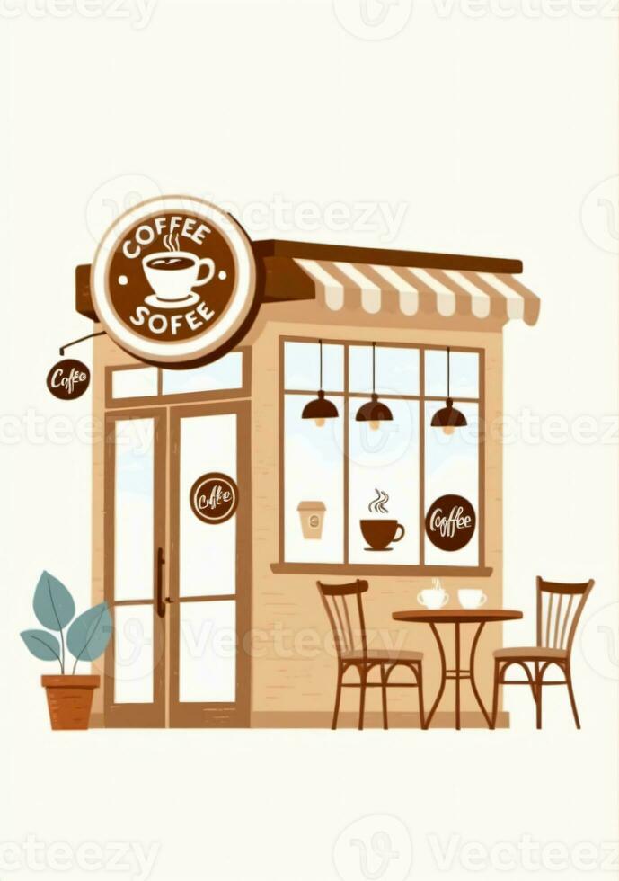 AI generated A Vintage Hand Drawn Coffee Shop  Isolated On A White Background. AI Generated photo