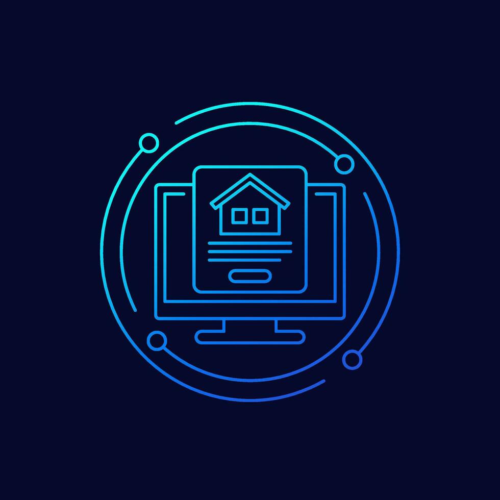 house, apartment search icon, linear design vector