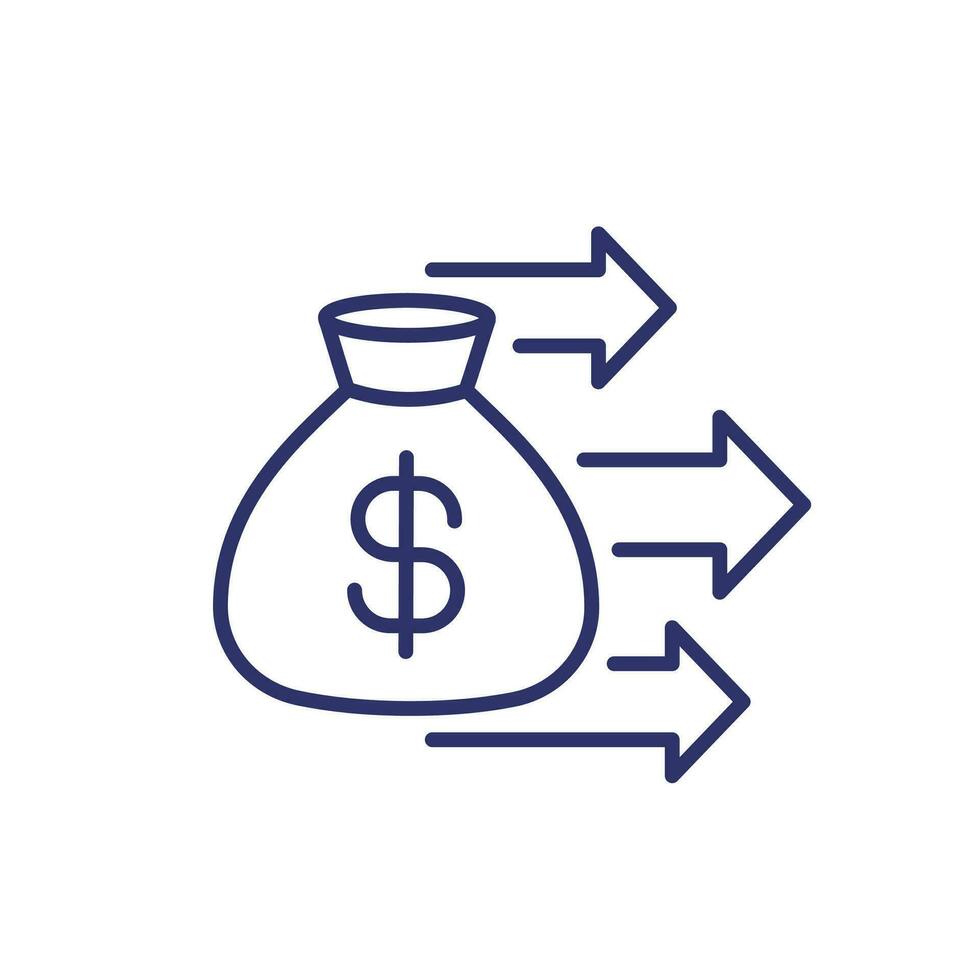 Lump sum payment line icon with money bag vector