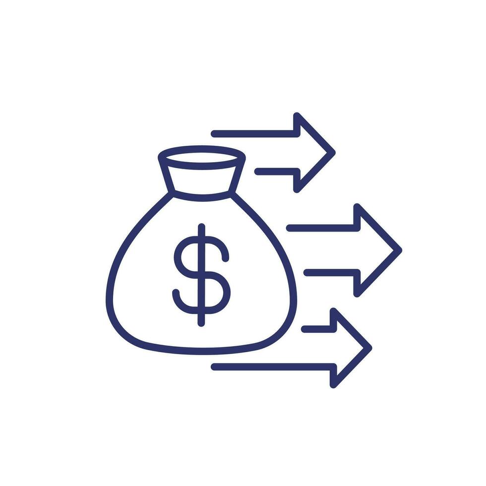 Lump sum payment line icon with money bag vector