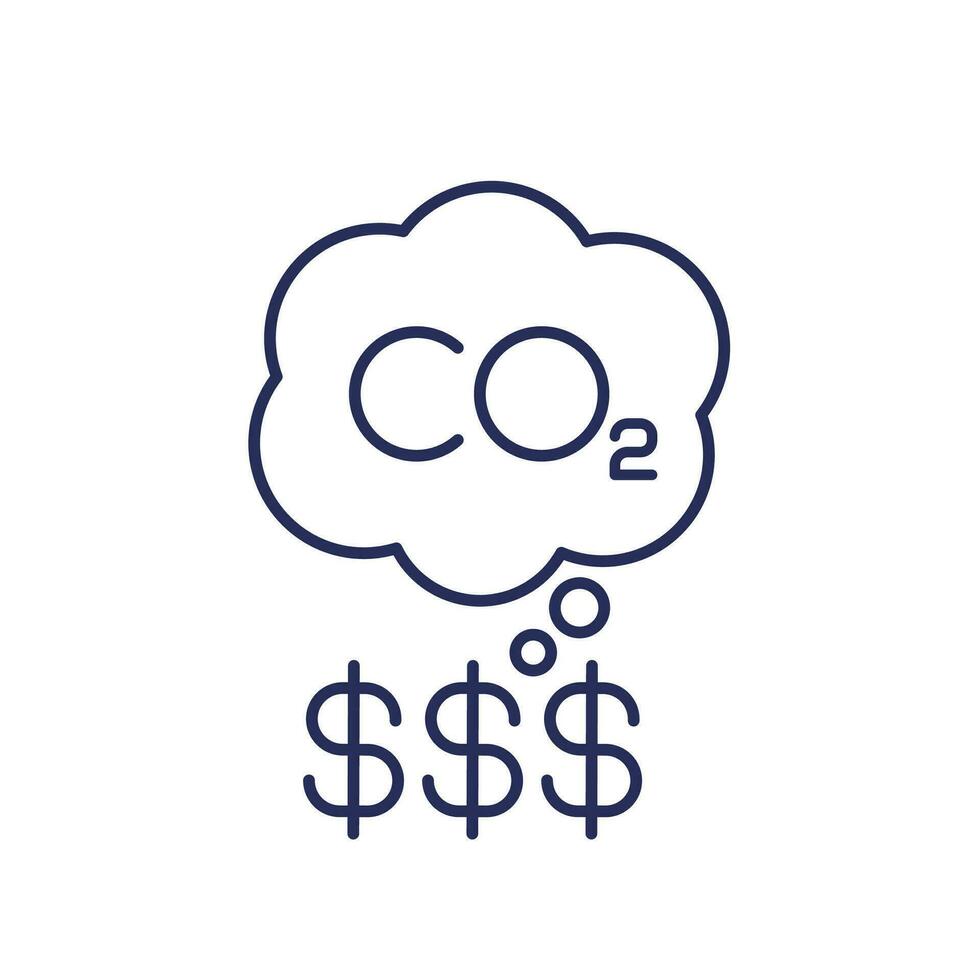 carbón emisiones costo icono, co2 gas precio, línea vector