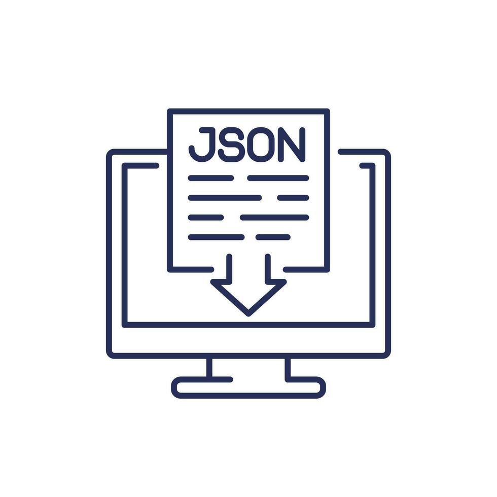 JSON file download line icon with computer vector