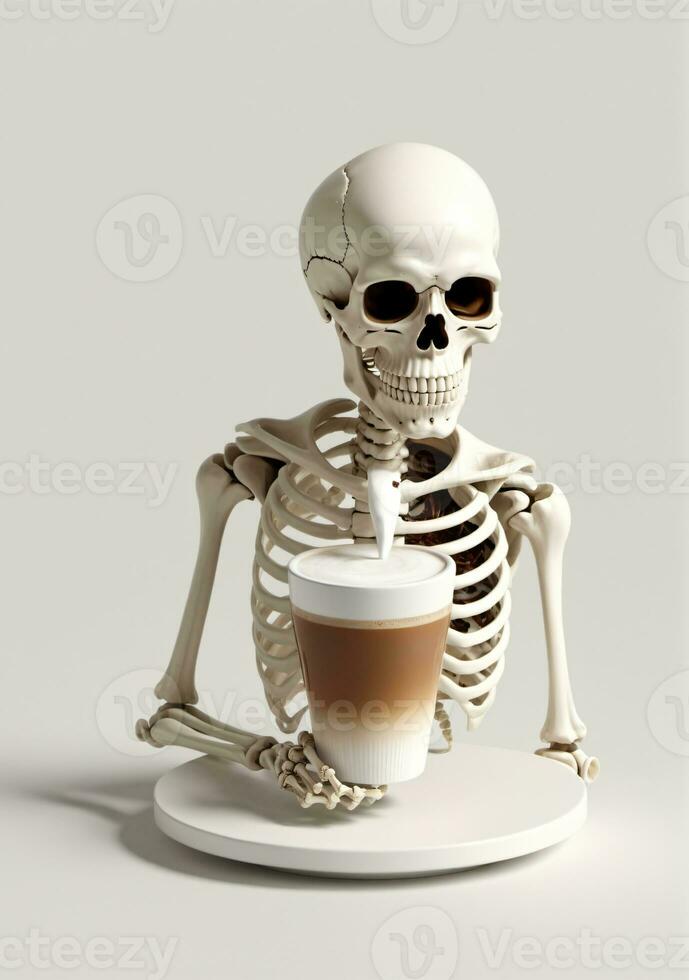 AI generated A Human Skeleton Drinking Coffee Isolated On A White Background. AI Generated photo