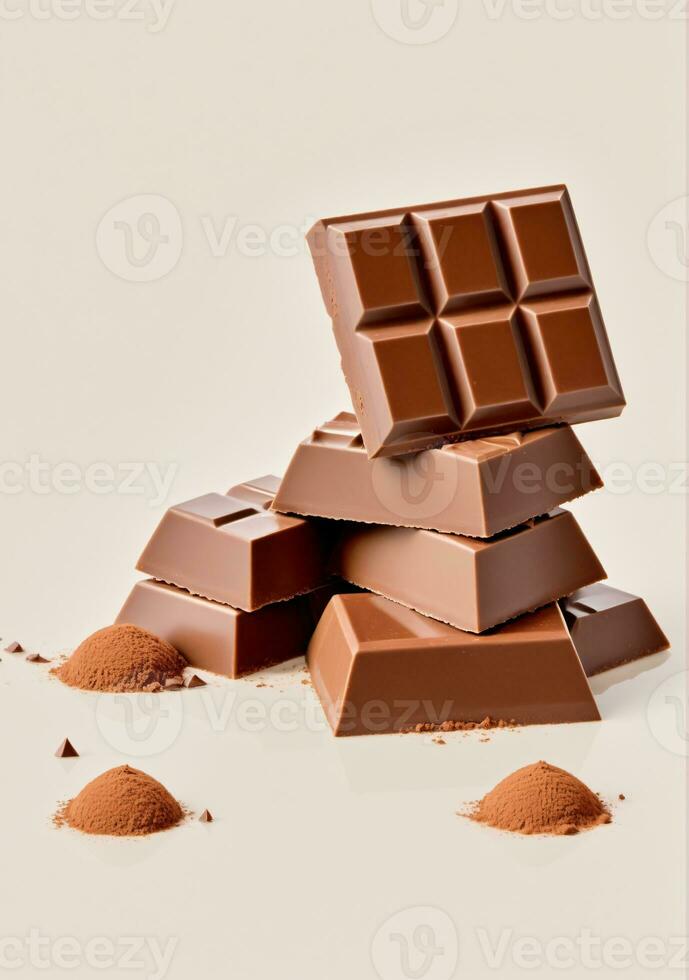 AI generated Chocolate Pieces Isolated On A White Background. AI Generated photo